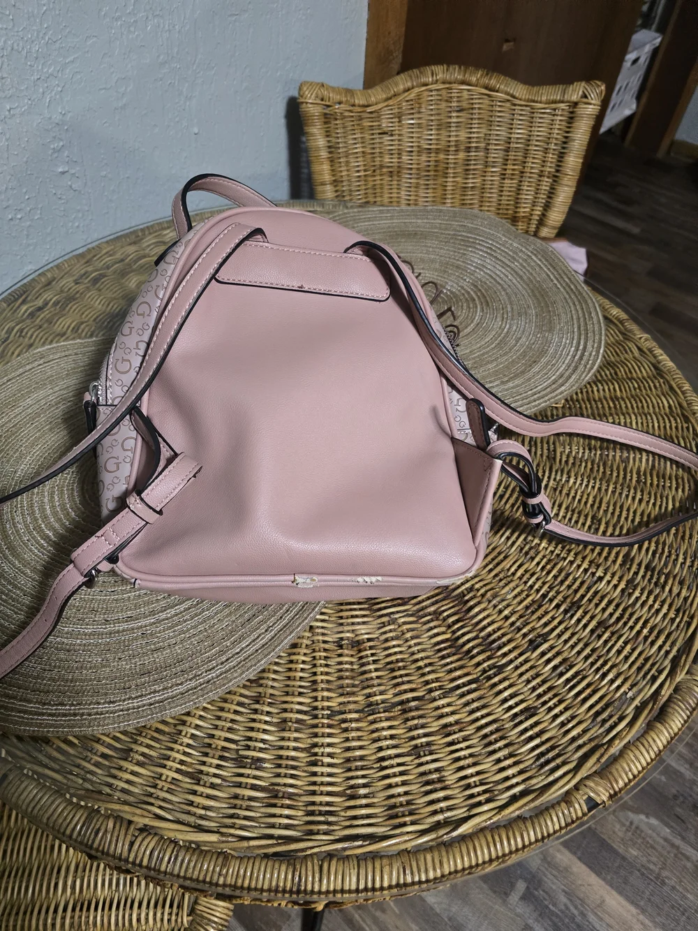 GUESS Blush Pink Monogram Mini Backpack